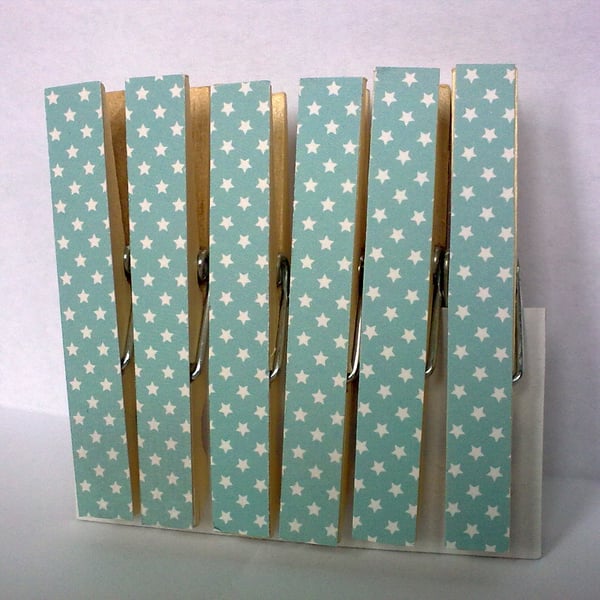 Tilda Clothespins Card Pegs Fridge Magnets Magnetic Teal Star