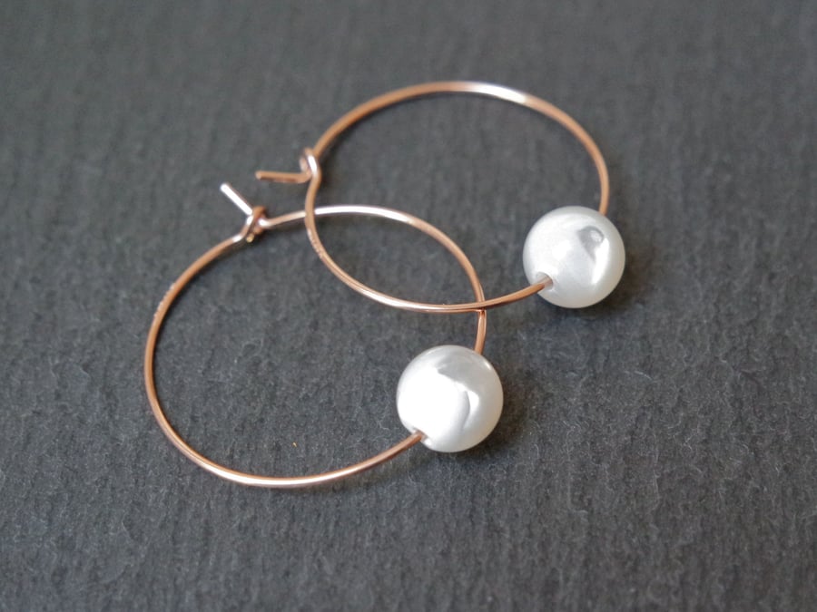 Rose Gold Filled Hoops - Mother of Pearl