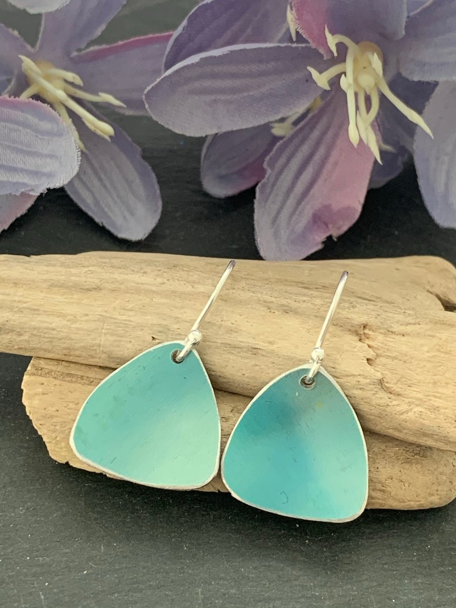 Printed Aluminium and sterling silver earrings - Duck egg blue