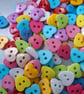 150 x Mixed Colour Acrylic 10mm 2 Hole Heart Buttons