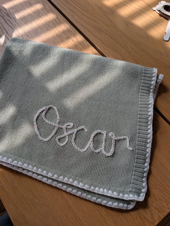 Personalised Knitted Baby Blanket - Custom Name Blanket - New Baby Gift