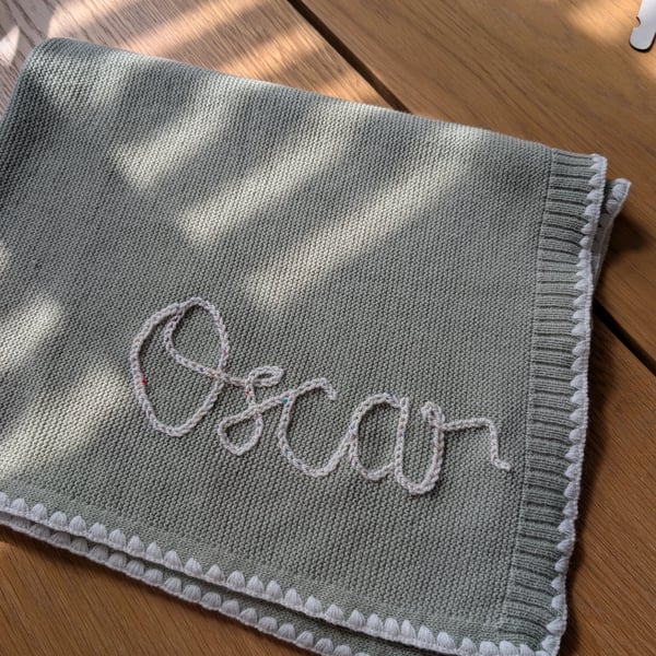 Personalised Knitted Baby Blanket - Custom Name Blanket - New Baby Gift