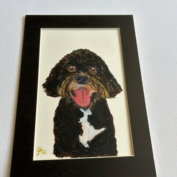 Original painting of a poodle type dog 5x7" 
