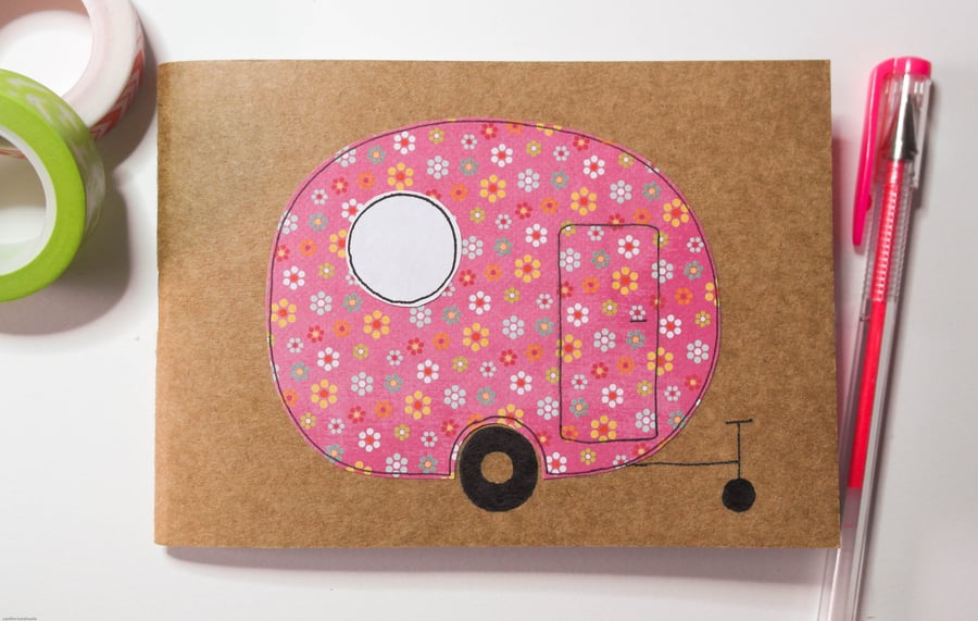 Sketch pad, notepad, Retro pink Caravan notebook