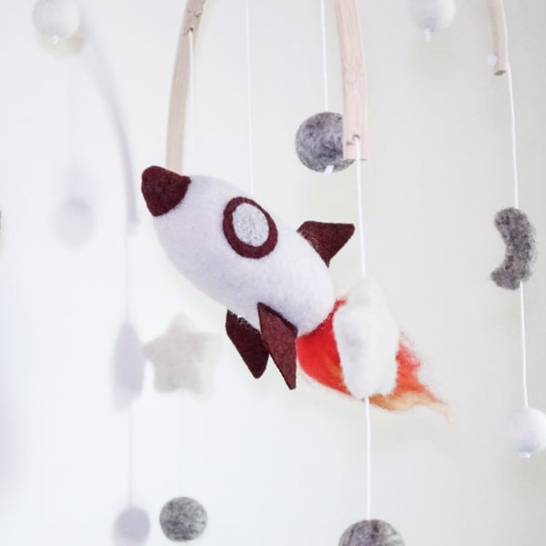 Rocket Mobile - Needle Felt Felted Handmade Nursery Decor Decoration Boys New Ba