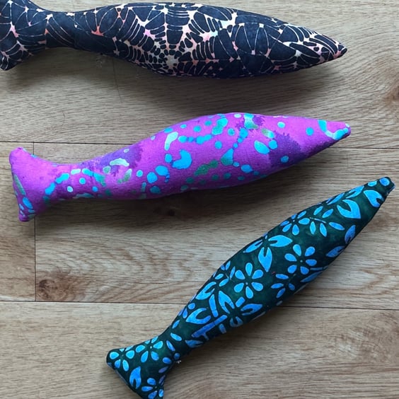 Batik fish, catnip kicker toy.