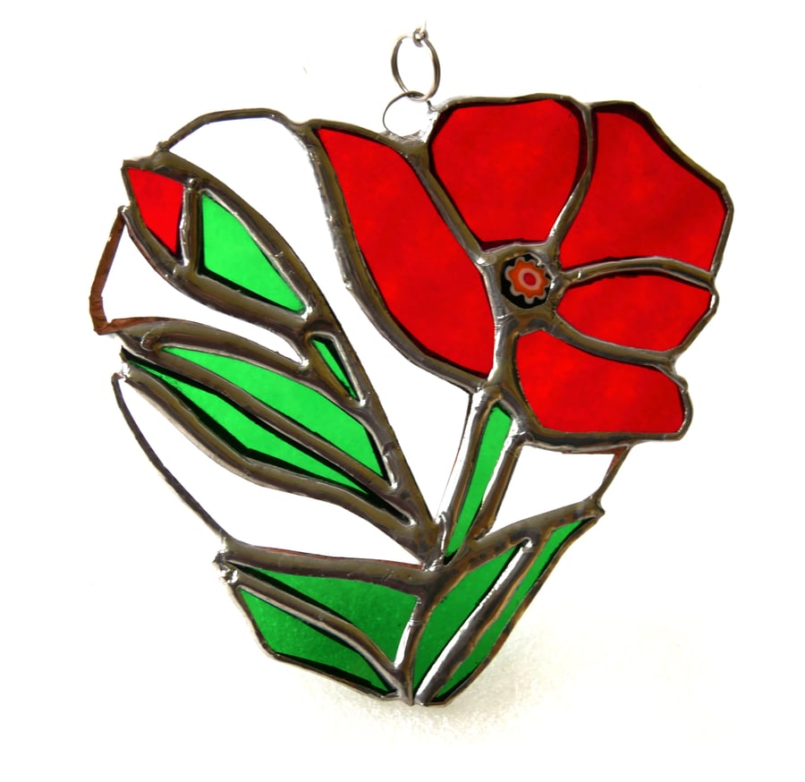Poppy Heart Suncatcher Stained Glass Flower 