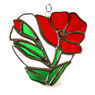 Poppy Heart Suncatcher Stained Glass Flower 