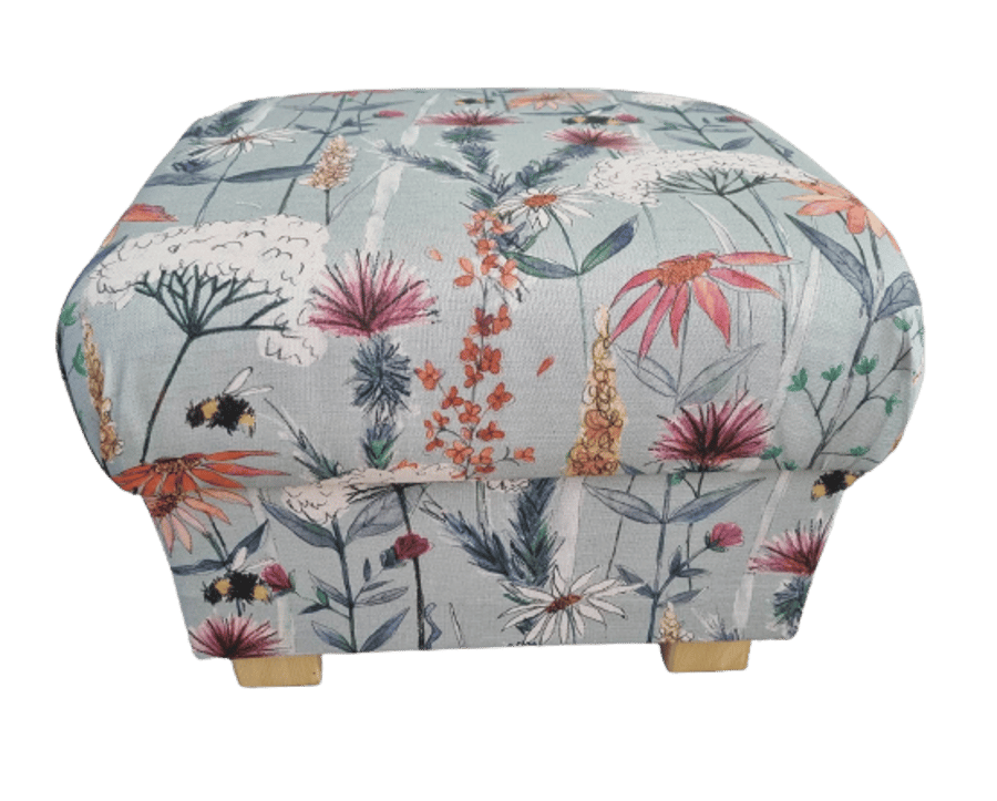 Storage Footstool Voyage Maison Hermione Cornflower Blue Fabric Pouffe Floral 