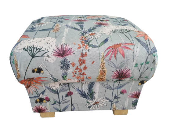 Storage Footstool Voyage Maison Hermione Cornflower Blue Fabric Pouffe Floral 