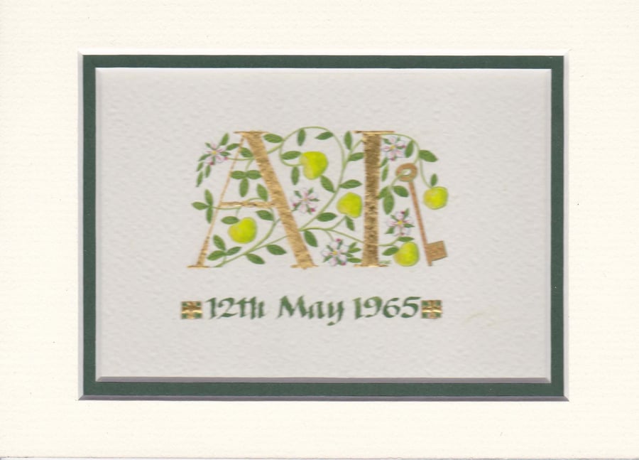 Two letters 23c gold leaf with Apples and apple blossom Wedding Anniversary