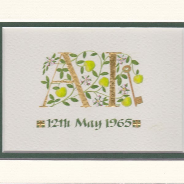 Two letters 23c gold leaf with Apples and apple blossom Wedding Anniversary