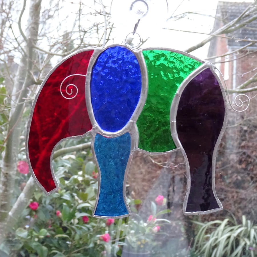 Stained Glass Large Elephant Suncatcher - Handmade Hanging Decoration - Multi 