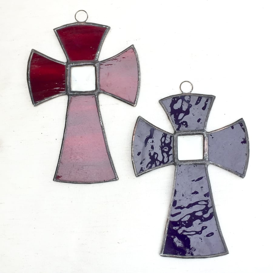 Stained Glass Cross Suncatcher - Handmade Hanging Decoration Purple
