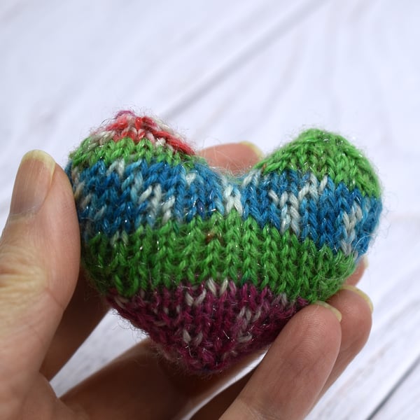 Hand knitted heart - pocket hug - Multicolour Christmas