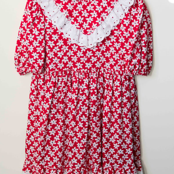 Red Dress with White Daisies 2 - 3 Years