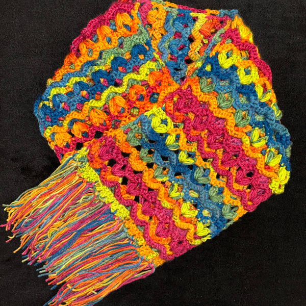 Hand Crocheted Chunky Colourful Scarf