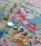 Large Slow Stitching kit - Early summer florals - pink and blue vintage textiles