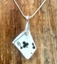Unique vintage 8 of clubs crockery pendent necklace on 18" sterling silver chain