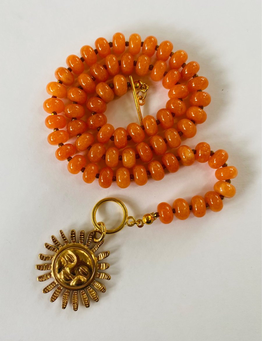 Amber coloured Chalconey orange beaded necklace 