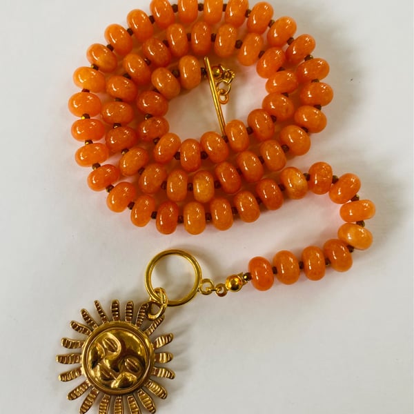 Amber coloured Chalconey orange beaded necklace 