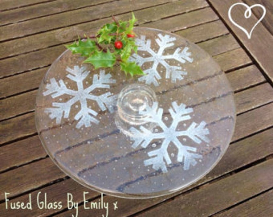 Fused Glass Snowflake Cakestand