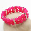 Fuchsia Cats Eye Bead & Silver Diamante Spacers 2 Strand Stretch Bracelet  