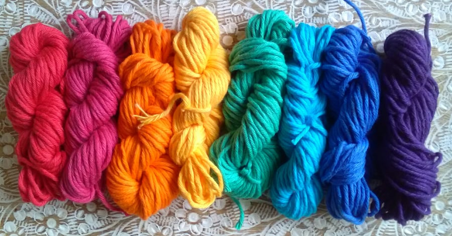 8 X 10g MINI SKEINS 100% COTTON ARAN Rainbow Pack