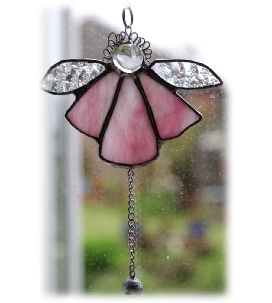 SOLD Angel Bell Suncatcher Stained Glass Shiny Pink