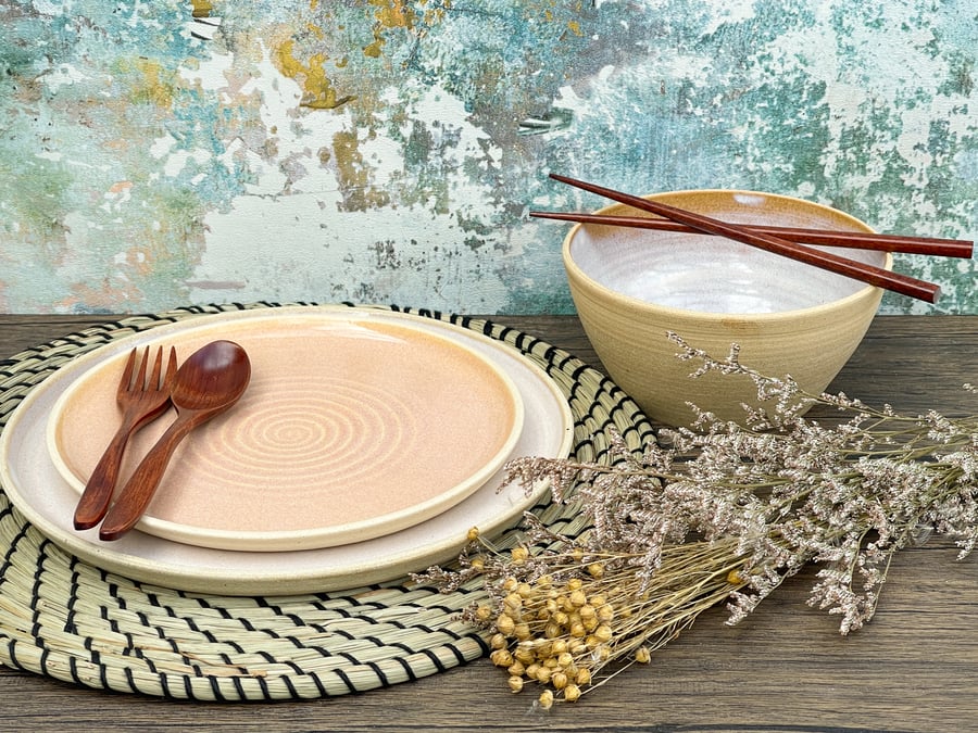 Rustic Half Glazed Round Edge Dinner Set Folksy