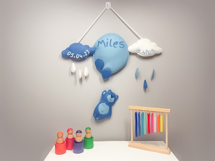 Blue Night Showers - Personalised felt nursery wall and door sign