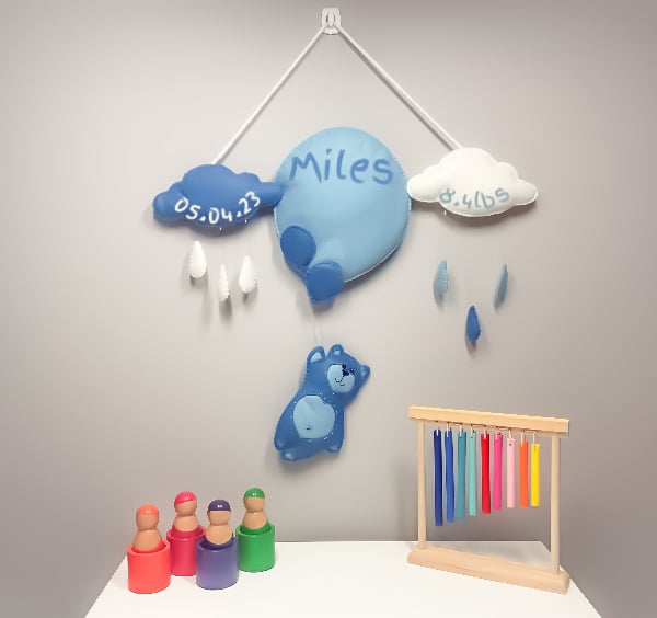 Blue Night Showers - Personalised felt nursery wall and door sign