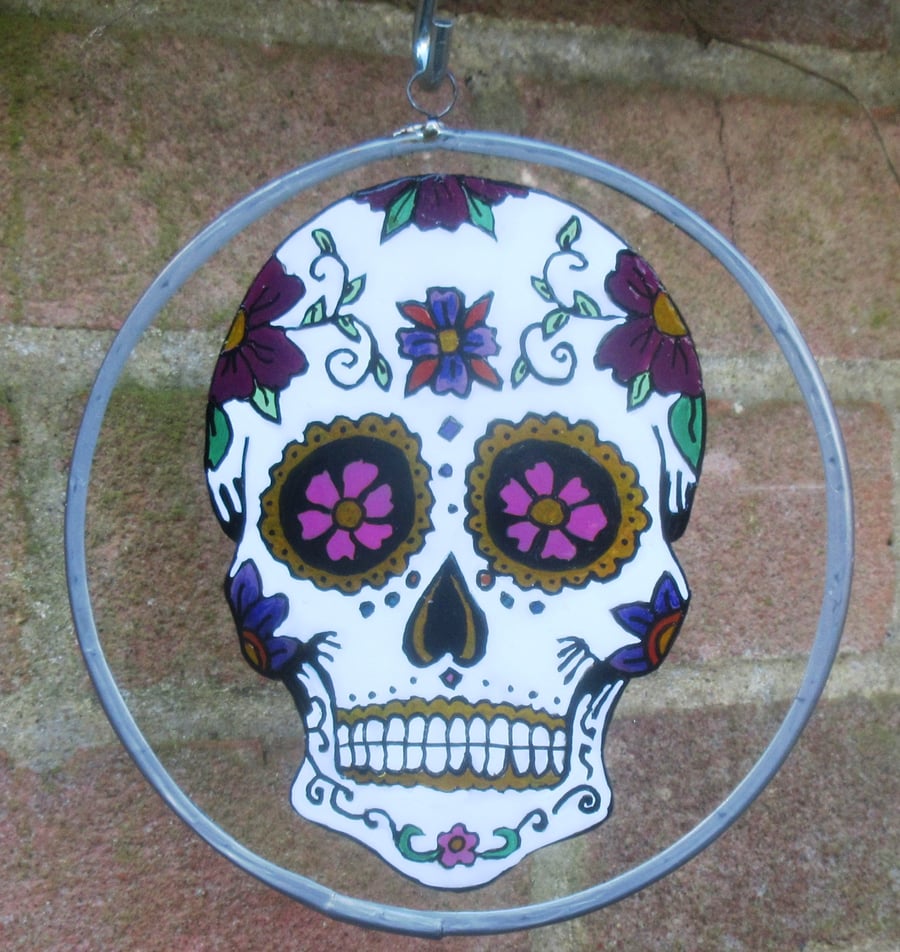 SOLD - Suncatcher - Day of the Dead Skull - Large