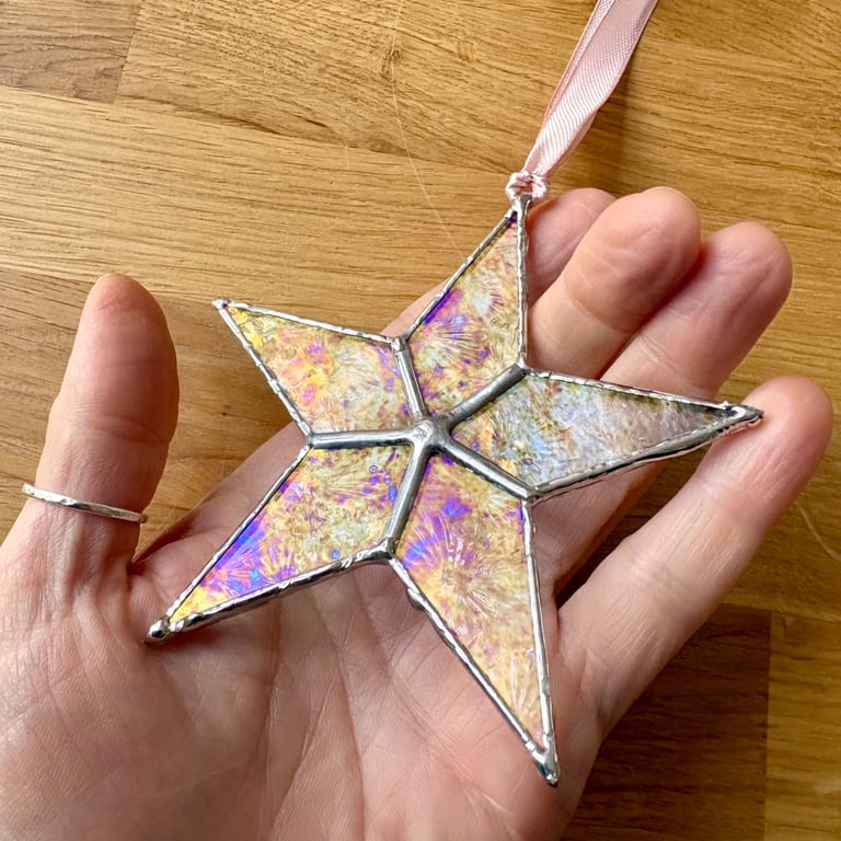 Iridescent textured stained glass star, Christmas decoration, Heirloom gift
