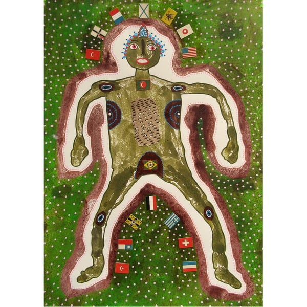 Tribal Style Figurative Painting Drawing Outsider Folk Primitive Figure Wall Art
