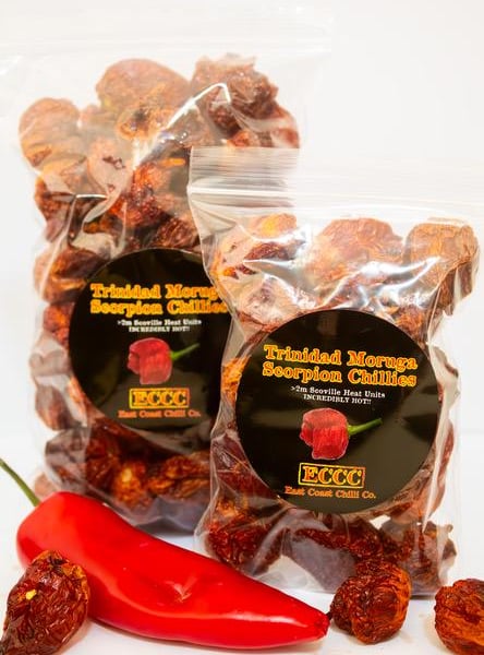 Trinidad Moruga Scorpion Dried Chillies - Very Hot - 50g Packs - Whole Chillies 