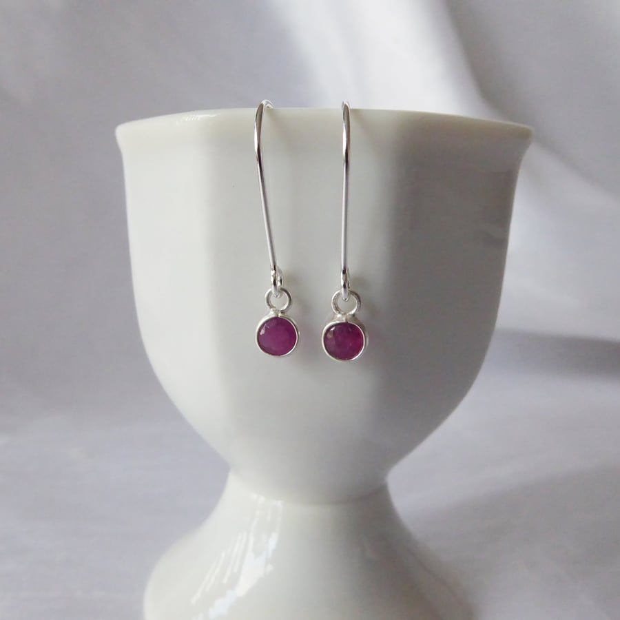 Precious Gemstone Earrings with Sterling Silver and Faceted Rubies