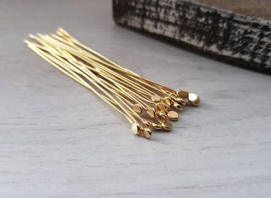 20 Gauge (0.8mm) Solid Brass Hammered Ball Headpins - 2.5 Inch Length - 20 Pcs