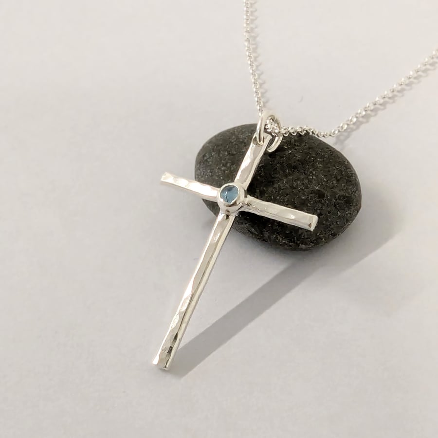 Recycled Sterling Silver Cross Topaz pendant: Silver