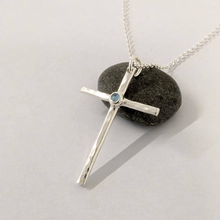 Recycled Sterling Silver Cross Topaz pendant: Silver