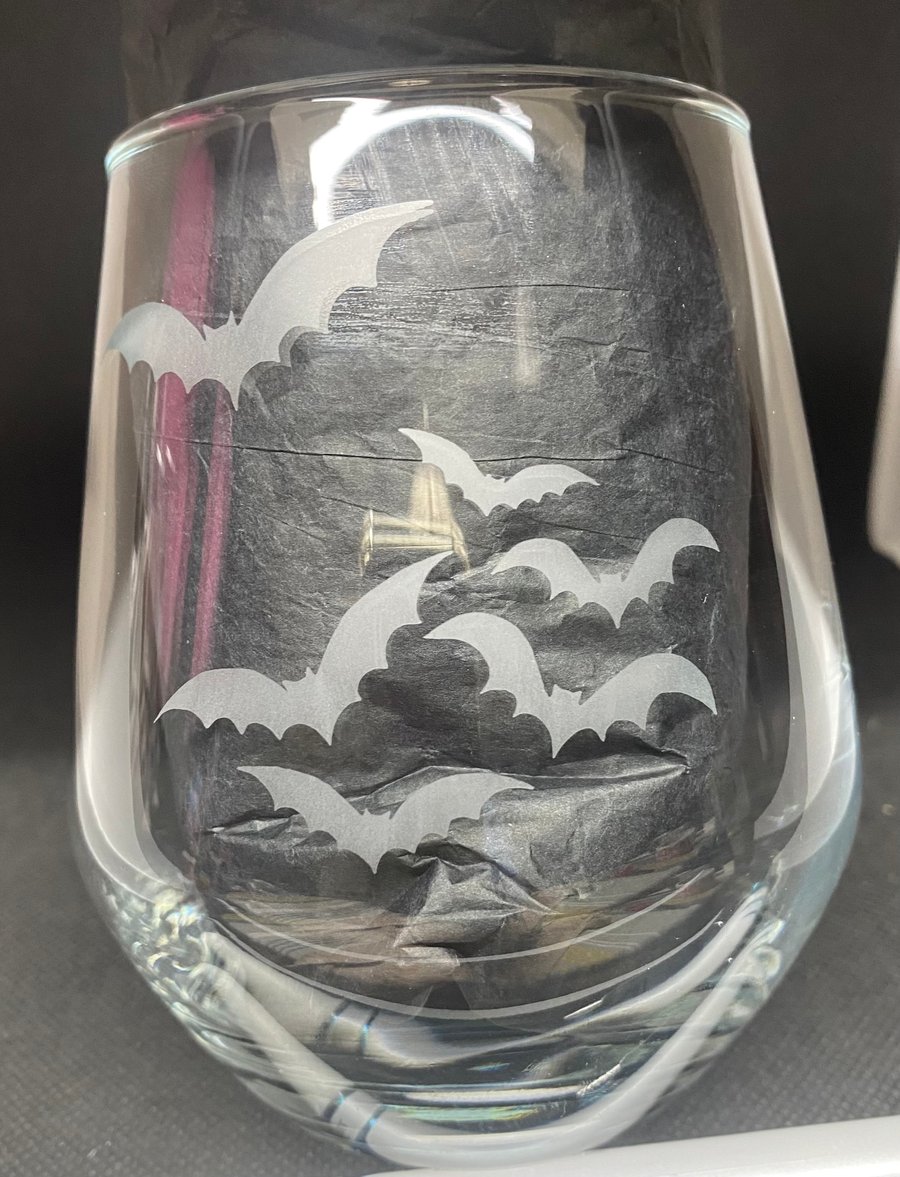 Hand Etched Glass, Bat Bunch