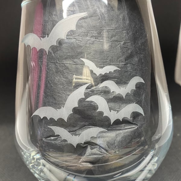 Hand Etched Glass, Bat Bunch