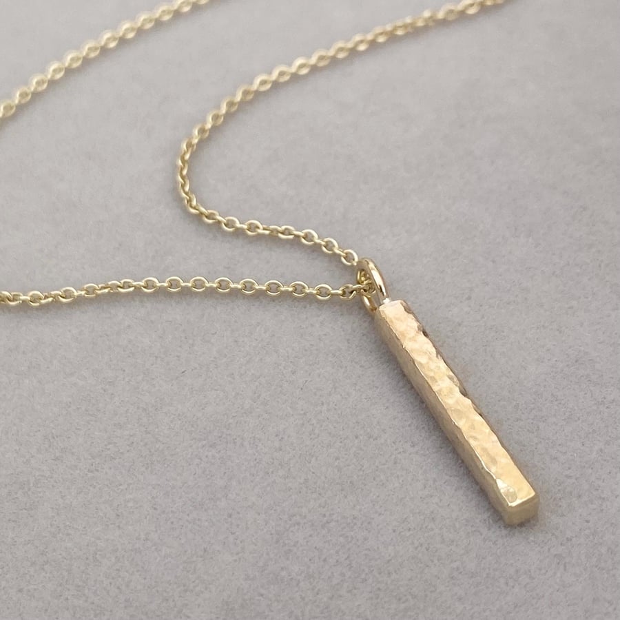 Handmade 9ct solid yellow, rose or white gold ingot bar charm pendant and chain