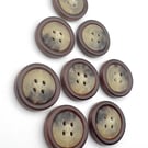 8 Leather Look Buttons, 28mm, Tortoiseshell Centre, LARP, Steampunk, Plastic!