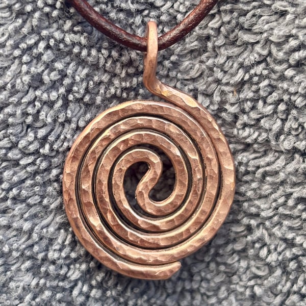 Copper Spiral Pendant Necklace - 99.9% Pure Bare Copper Wire - Adjustable Cord