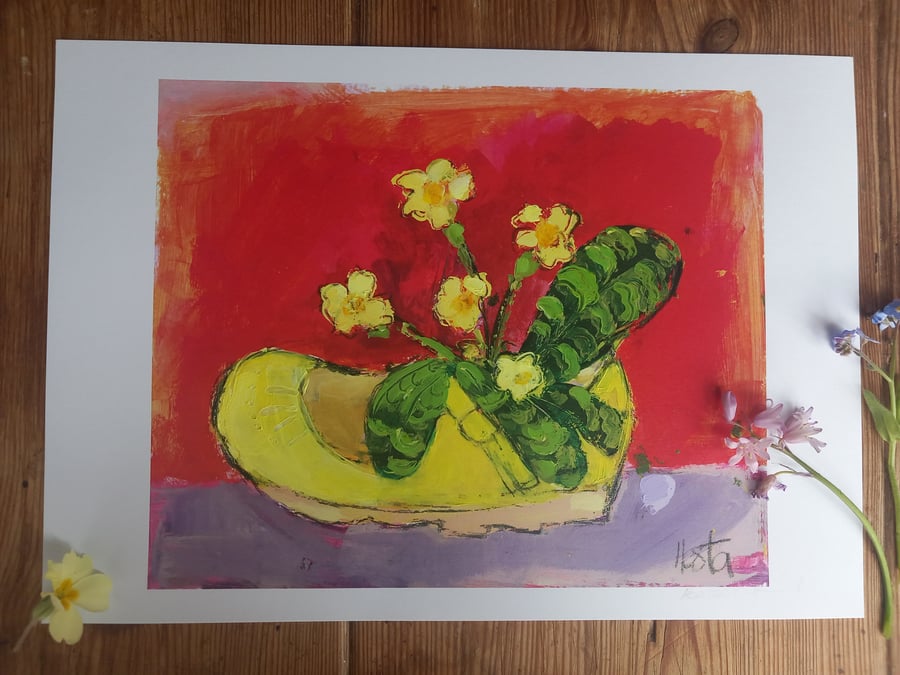 A4 embellished  flower print ' nature held in a child's shoe'