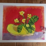 A4 embellished  flower print ' nature held in a child's shoe'