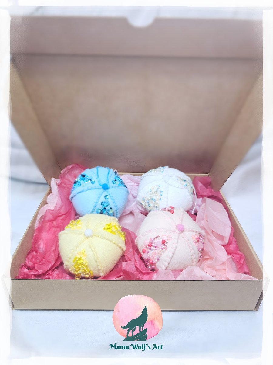 Handmade Christmas beaded baubles 