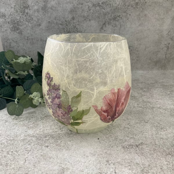 Decoupage Upcycled Glass Bowl - Elizabethan Garden Flower, Cottage Style, Rustic