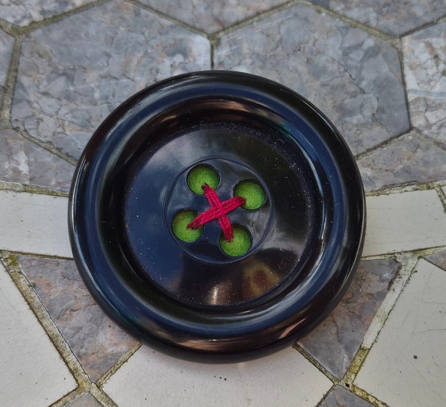 Giant Black Button Brooch, Clown Circus Bigtop